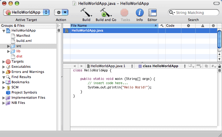 The HelloWorldApp.java source file appears in the editor pane.