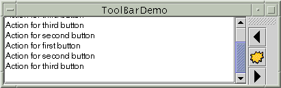 ToolBarDemo, after the tool bar is dragged to the east