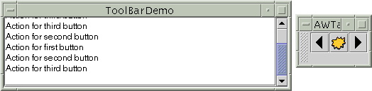 ToolBarDemo, after the tool bar is dragged out into its own window