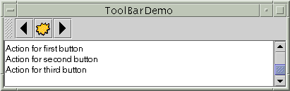 ToolBarDemo, with the tool bar in an initial north position
