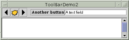 ToolBarDemo2 shows a tool bar with a variety of components
